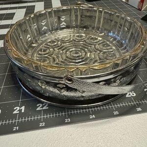 Glass and metal candy dish with handle